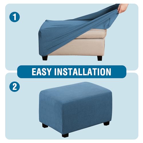 H.VERSAILTEX Ottoman Cover Slipcover Rectangle Fit Length 29'-34' Footrest Sofa Slipcovers Stool Cover Footstool Protector Covers Feature Stretch Soft Jacquard Fabric Removable Washable - Dusty Blue - color: Dusty Blue, size: Rectangle-Large