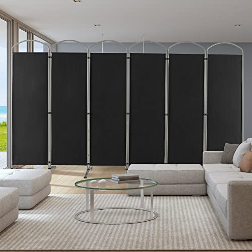 Giantex 1.8m(6.2피트) 접이식 6패널 룸 디바이더 블랙 - 330.2cm(130인치) 너비의 독립형 접이식 패브릭 프라이버시 스크린, 경량 휴대용 파티션 벽 칸막이 및 분리기, 홈 오피스, 아파트, 스튜디오용 - color: 블랙., size: 6-Panel