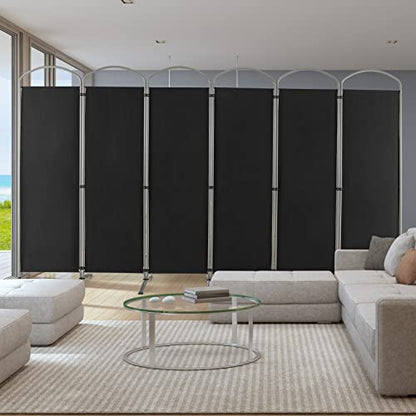 Giantex 1.8m(6.2피트) 접이식 6패널 룸 디바이더 블랙 - 330.2cm(130인치) 너비의 독립형 접이식 패브릭 프라이버시 스크린, 경량 휴대용 파티션 벽 칸막이 및 분리기, 홈 오피스, 아파트, 스튜디오용 - color: 블랙., size: 6-Panel