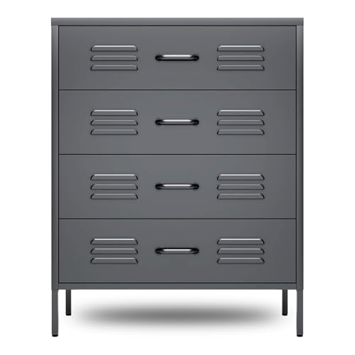 COFaR Metal Dresser for Bedroom, 40in Tall Black Metallic Bedroom Dresser with 4 Drawers and Legs, Dressers & Chests of Drawers for Nightstand Bedside Dorm Nursery, Black - color: Black, size: 4 Drawers with Legs