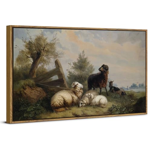 Farmhouse Country Sheep Canvas Wall Art Framed Rustic Vintage Pasture Animal Pictures Countryside Meadow Field Prints Painting Cottagecore Poster Artwork for Bedroom Living Room Home Decoration 20x40 - color: Sheep, size: 20"L x 40"W