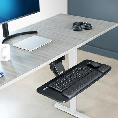 VIVO Premium Adjustable 27 x 11 inch Computer Keyboard and Mouse Platform Tray, Ergonomic Under Table Desk Mount Drawer with Padding, Black, MOUNT-KB27P-B - color: Black, size: 27 inch