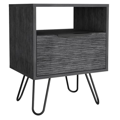 Tuhome Augusta Nightstand, Single Door Cabinet, Hairpin Legs -Smokey Oak - color: Smoky Oak