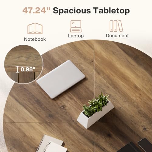 Tribesigns 47-Inch Round Conference Table with Sturdy Pedestal for 4-6 | Rustic Meeting Table with Thick Tabletop, Circular Office Table for Conference Room, Meeting Room, Home Office, Brown