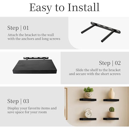 BGMG Wood Floating Shelves 12 inch,Black Floating Shelves,Solid Wood Wall Shelves for Bathroom Living Room Bedroom Kitchen Farmhouse Set of 2-12x 6.7 x1.25 inch - color: Black, size: 12 inch