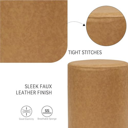 Modern Round Ottoman with Soft Padded Seat, Multifunctional Vanity Stool for Makeup, Upholstered Footrest Stool Ottoman Foot Stool for Living Room, Bedroom - color: Brown