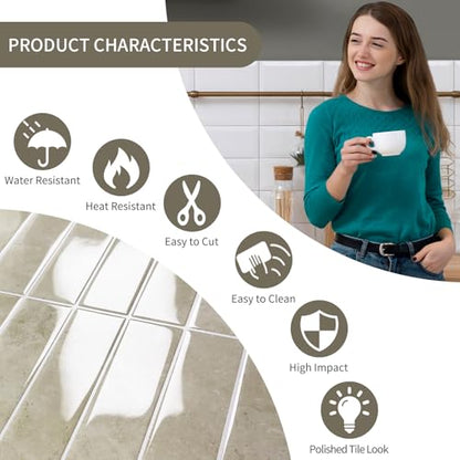 10 Sheets Upgraded Thicker Design Subway Tile Peel and Stick Backsplash | 12”×12”Self Adhesive Wall Tiles Stick on Back Splash for Kitchen,Bathroom,Camper(Beige) - color: Beige