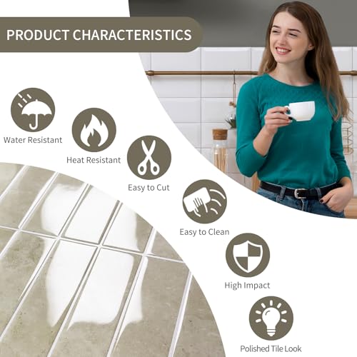 10 Sheets Upgraded Thicker Design Subway Tile Peel and Stick Backsplash | 12”×12”Self Adhesive Wall Tiles Stick on Back Splash for Kitchen,Bathroom,Camper(Beige) - color: Beige