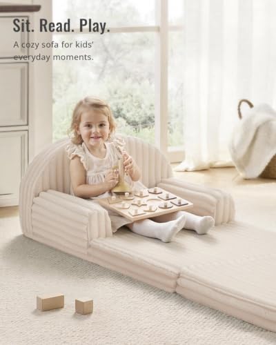 Blissful Diary Kids Couch, 2-in-1 Soft Kids Sofa, Kids Sofa Chair, Comfy Kids Furniture for Playroom, Reading & Play, Fuzzy Cream White - color: Fuzzy Cream White