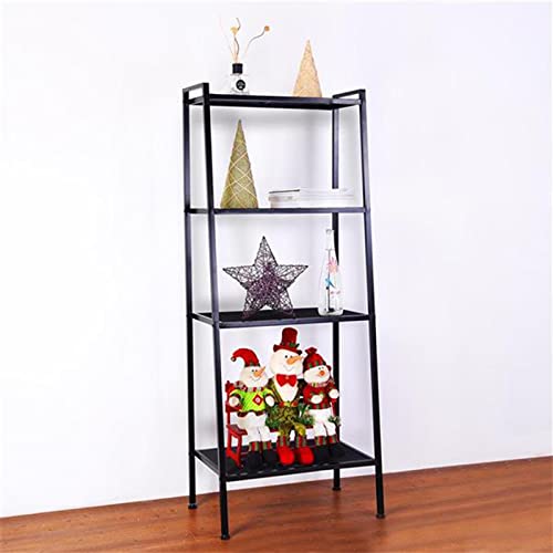5-Shelf Modern Bookcase, Freestanding Ladder Bookshelf with Industrial Metal Frame for Living Room Bedroom Home Office (Black-4 Tier) - color: Black-4 Tier