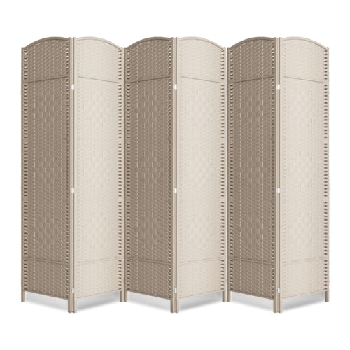 6 Panel Folding Room Divider,Woven Privacy Screen,Beige | Solid wood frame, handcrafted diamond pattern, 6FT tall, extends to 94.5 inches wide, no assembly required - color: Beige, size: 6-Panel