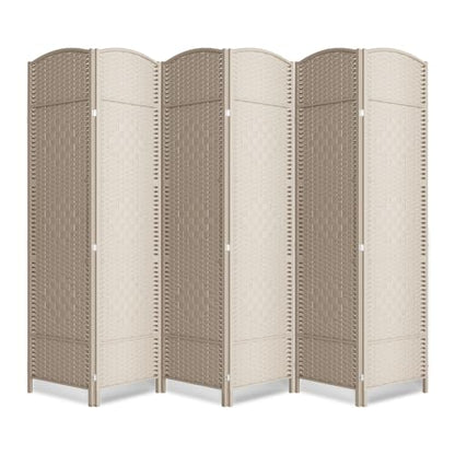 6 Panel Folding Room Divider,Woven Privacy Screen,Beige | Solid wood frame, handcrafted diamond pattern, 6FT tall, extends to 94.5 inches wide, no assembly required - color: Beige, size: 6-Panel