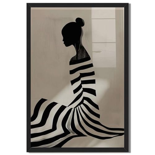 Framed Abstract Silhouette Woman Poster Canvas Print Art Modern Minimalist Aesthetic Painting Pictures Wall Art Elegant Stunning Wall Decor for Living Room Bedroom Home Decoration Apartment (Black frame,8'LX 12'W) - size: 8'LX 12'W