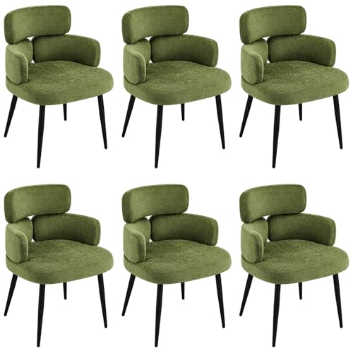Accent Dining Chair with Arms,Set of 6 Modern Upholstered Desk Chair with Soft Fabric Black Metal Legs, Comfy Spacious Seat & Back for Dining Room/Living Room/Bedroom, Green - color: Green, size: Set of 6