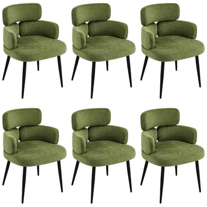 Accent Dining Chair with Arms,Set of 6 Modern Upholstered Desk Chair with Soft Fabric Black Metal Legs, Comfy Spacious Seat & Back for Dining Room/Living Room/Bedroom, Green - color: Green, size: Set of 6