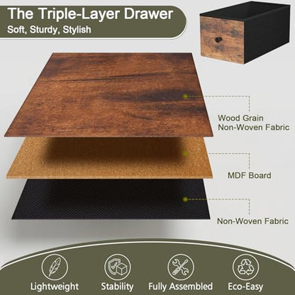 Narrow End Table with Charging Station, Small Nightstand | Skinny Side Tables Living Room with 2 Fabric Drawers, Slim Bedside Table for Bedroom, Small Spaces, Couch, Brown - color: Rustic Brown + Black, size: 23.22''H (2 Drawers), style: Power