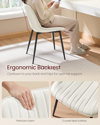 VASAGLE Dining Chairs Set of 2, Upholstered Kitchen Chairs, Synthetic Leather, Max. Load 264 lb, Steel Legs, Curved Backrest, for Dining Room, Cloud White and Ink Black ULDC090WH02 - color: Cloud White + Ink Black, size: Set of 2