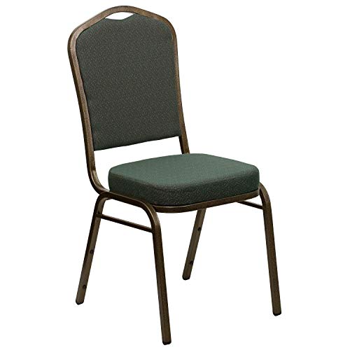 Flash Furniture Hercules Fabric Crown Back Stackable Banquet Chair, Green | Gold Vein Frame, Fabric Upholstery - color: Green Patterned Fabric/Gold Vein Frame, size: Set of 1