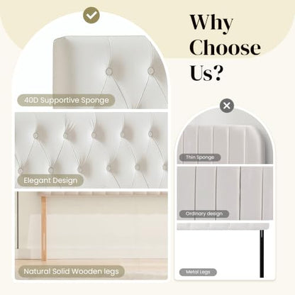 Tufted Upholstered Full Size Bed Headboard in Modern Button Design, Adjustable Solid Wood Head Board, Premium Velvet Fabric Padded Headboards in Bedroom (White) - color: White, size: Full