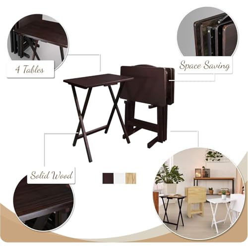 HomeStock Antique 5-Piece Solid Wood Folding Tray Table Set with Storage Stand 4 Durable TV Tables for Living Room or Snacks, 19" x 14.75" x 25.5" Espresso - color: Espresso