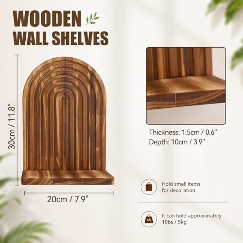 Artilady Shelf Boho Wall Decor, Solid Wood Mid-Century Shelves for Storage | Modern Rustic Plant Candle Holder, Arched Trinket Floating Shelves for Small Space, Hanging Bedroom Living Room Decor, 2 Pack - color: Dark Brown Wide