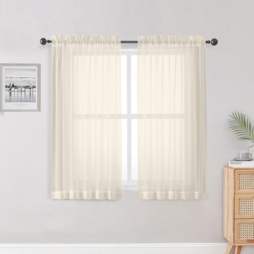Sheer Cream Curtains 84 Inch Length 2 Panels Set for Living Room Bedroom, Rod Pocket Voile Sheer Panel Drapes, Cream, 2pcs, Each 42" W x 48" L - color: Cream, size: 42"W x 48"L (Pack of 2)