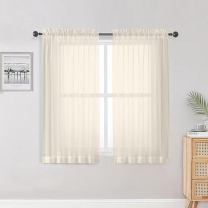 Sheer Cream Curtains 84 Inch Length 2 Panels Set for Living Room Bedroom, Rod Pocket Voile Sheer Panel Drapes, Cream, 2pcs, Each 42" W x 48" L - color: Cream, size: 42"W x 48"L (Pack of 2)