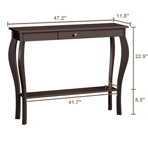 ChooChoo 47 Inch Narrow Console Table with Drawer, Chic Accent Sofa Entryway Table with Shelves for Entryway, Living Room, Hallway, Espresso - color: Espresso, size: 11.8"D x 47.2"W x 31.4"H