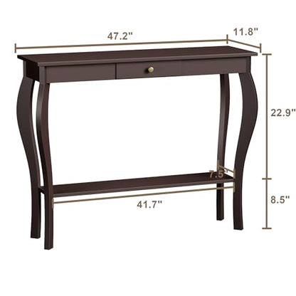 ChooChoo 47 Inch Narrow Console Table with Drawer, Chic Accent Sofa Entryway Table with Shelves for Entryway, Living Room, Hallway, Espresso - color: Espresso, size: 11.8"D x 47.2"W x 31.4"H