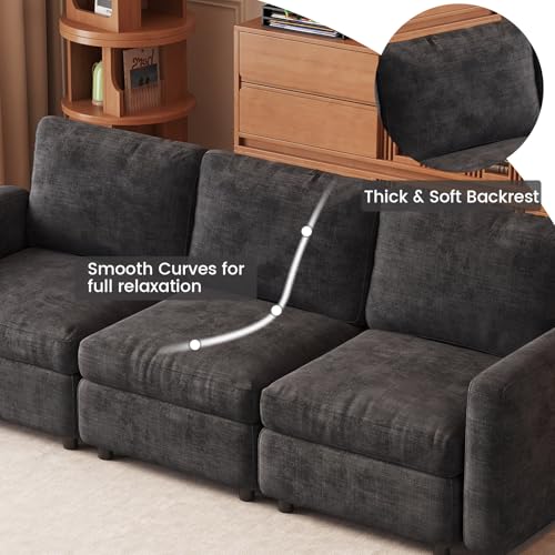 Miuuod 3-Seat Modular Sofa Couch Grey with Ergonomic Cushions, Convertible Sleeper Sectional for Living Room Bedroom Apartment, Cloud Futon Lounge Furniture Set for Small Spaces - color: Grey, style: 3 Seats（3 Seats only）
