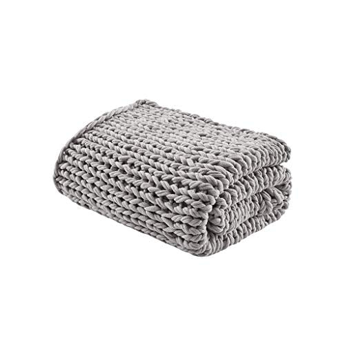 Madison Park Chunky Double Knit All Season Throw Blanket, 50 x 60, Grey | Ultra Soft, Acrylic, Cozy Warmth for Sofa or Bed, Lightweight, Boho, OEKO-TEX Certified - color: Grey