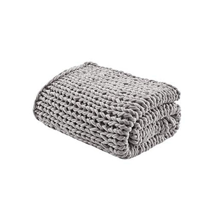 Madison Park Chunky Double Knit All Season Throw Blanket, 50 x 60, Grey | Ultra Soft, Acrylic, Cozy Warmth for Sofa or Bed, Lightweight, Boho, OEKO-TEX Certified - color: Grey