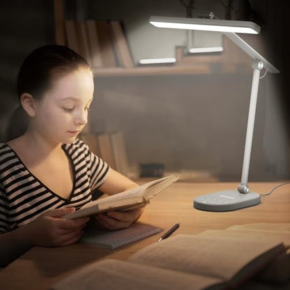 Honeywell HWT-H4 LED Desk Lamp, Eye-Caring, Dimmable, Auto Sensor | CRI97 Sunturalux LED, flicker-free eye care, 3 color temperatures, 5 brightness levels, auto dimming sensor, 60-min timer - color: Gray