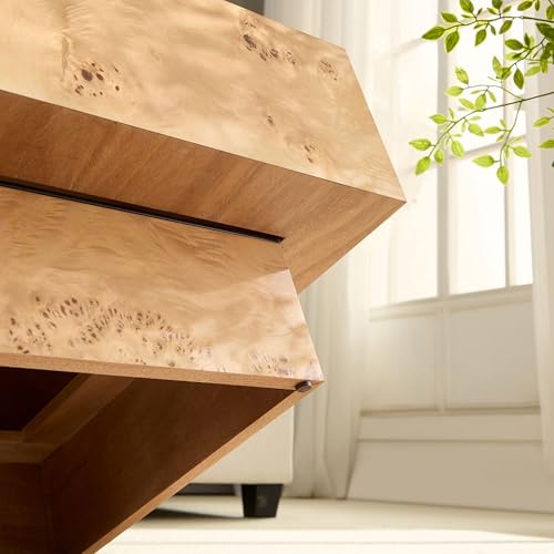 43.31" Rectangle Coffee Table with Burl Wood Veneer & Sturdy Base, Modern Luxury Wood Drum Center Table End Table Accent Side Table for Living Room, Minimalist Fluted Design, Oak - color: 43.31" Rectangle Style 2, Burl Wood Veneer