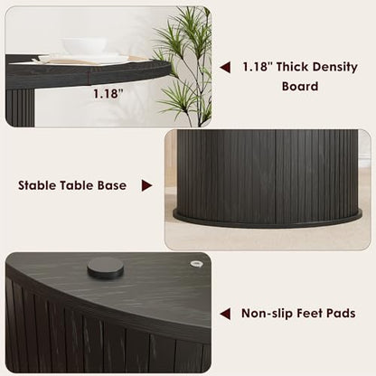 IDEALHOUSE 47 Inch Round Dining Table for 4, Black | With 2-Tier Shelf and Wood Slide Door, Pedestal Dinner Table Space Saving, T-Shape Base, Dining Room, Modern Black Finish - color: Black