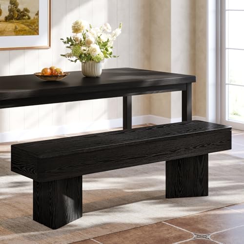 Tribesigns 47.24" Dining Bench, Modern Black Dining Table Bench with Sturdy Base, Wooden Kitchen Seating for Living Room, Entryway