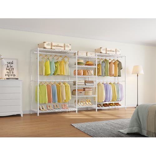 VIPEK X3 Plus Large Expandable Closet Rack Wardrobe Closet Organizer White | Freestanding Clothes Racks with Adjustable Shelves and Hanger Rods from 5'10" to 8'8", Large Modular Closet Systems 1360LBS - color: White, size: X3 Plus