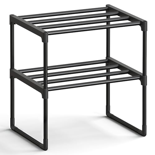 SONGMICS 신발장, 2단 신발 정리함, 금속 보관 선반, 수직 또는 거꾸로, 3-6쌍, 쌓을 수 있음, 입구용, 29.5 x 41.9 x 36.8cm(11.8 x 16.7 x 14.8인치), 블랙 ULSA002B01 - color: 블랙., size: 2 Tiers (16.7"W)