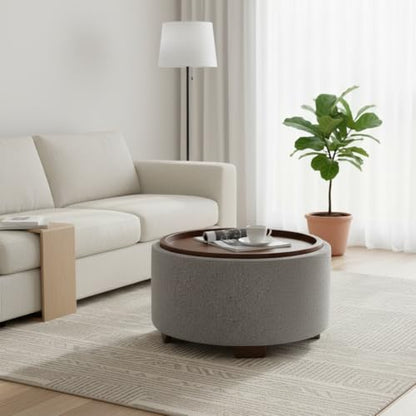 Zihanhome 30 Inch Round Storage Ottoman, Ottoman Coffee Table with Lift Off Lid, Boucle Modern Ottomans with Storage for Living Room, Bedroom, Apartments (Light Grey) - color: Light Grey