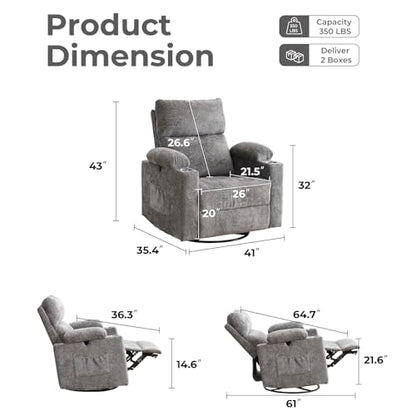 Rocking Chair Nursery with Adjustable Armrests, Electric Glider Recliner Nursing Chair, Power Swivel Recliner Chairs with Massage and Heat, Adjustable Headrest, Dark Grey - color: Dark Grey, size: Power Recliner