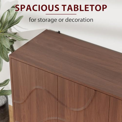 Godchoices 56" Sideboard Buffet Cabinet with Storage, Modern Accent Credenza with Wavy Doors & Adjustable Shelf, Console Cabinet for Kitchen,Living Room,Dining Room,Entryway,Hallway - color: 56" Walnut