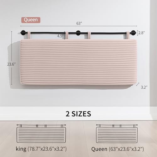 Queen Headboard Only, Wall Mounted Hanging Upholstered Bed Head Board | Modern Vertical Channel Design of Fine Flannel, Elegant Pink Fluted Headboard for Bedroom (Pink, Queen Size) - color: Flannel/Pink, size: Queen