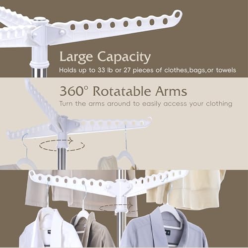 Beaudaily Clothes Drying Rack, Foldable 74.8-Inch Laundry Drying Rack, Indoor 2 Tier Drying Rack Clothing with Rotatable Arms, Stainless Steel, Holds 54 Pieces, Space Saving, White and Silver - color: White + Silver, size: 2-Tier