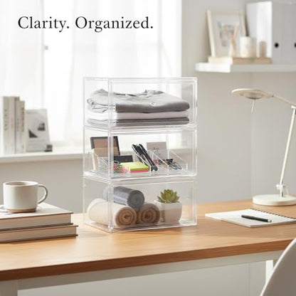 Clear Stackable Storage Bins with Lids, Durable Plastic Organizer Containers for Closet, Shelf & Desktop Organization - size: 14.17 x 8.66 x 10.63 in