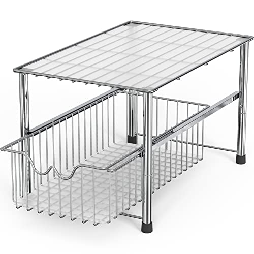 Deco Brothers Stackable Under Sink Organizer with Sliding Basket, Chrome - color: Chrome