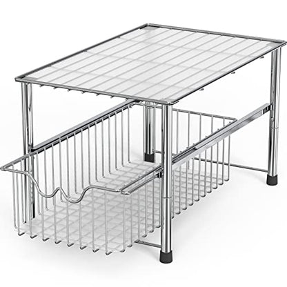 Deco Brothers Stackable Under Sink Organizer with Sliding Basket, Chrome - color: Chrome
