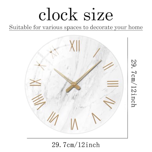 White Small Wall Clocks Battery Operated 12 Inch | Analog Marble Analog Clock for Bedroom Living Room Kitchen Office Round Silent Wall Clock Modern - color: White, size: 12 Inch