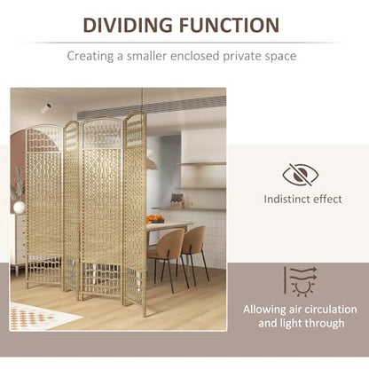 HOMCOM 4 Panel Room Divider, Folding Privacy Screen, 5.6', Natural | Room Separator, Wave Fiber Freestanding Partition Wall Divider - color: Natural, size: 4 Panel