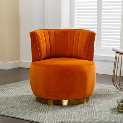 SLEERWAY 360° Swivel Barrel Chair, Modern Velvet Round Accent Chair, Comfy Upholstered Small Armchair with Gold Metal Base for Living Room Bedroom Nursery Office Sillas para Sala, Orange - color: Orange