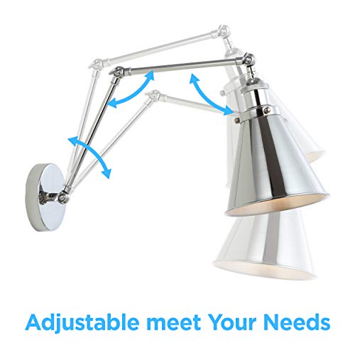 JONATHAN Y Rover 1-Light Wall Sconce 7", Chrome | Adjustable Arm, Hardwired Bedside Reading Swing Arm, Farmhouse Cone Shade, Metal Hardwired Indoor Fixture, LED Bulbs Included - color: Chrome, size: Set of 1
